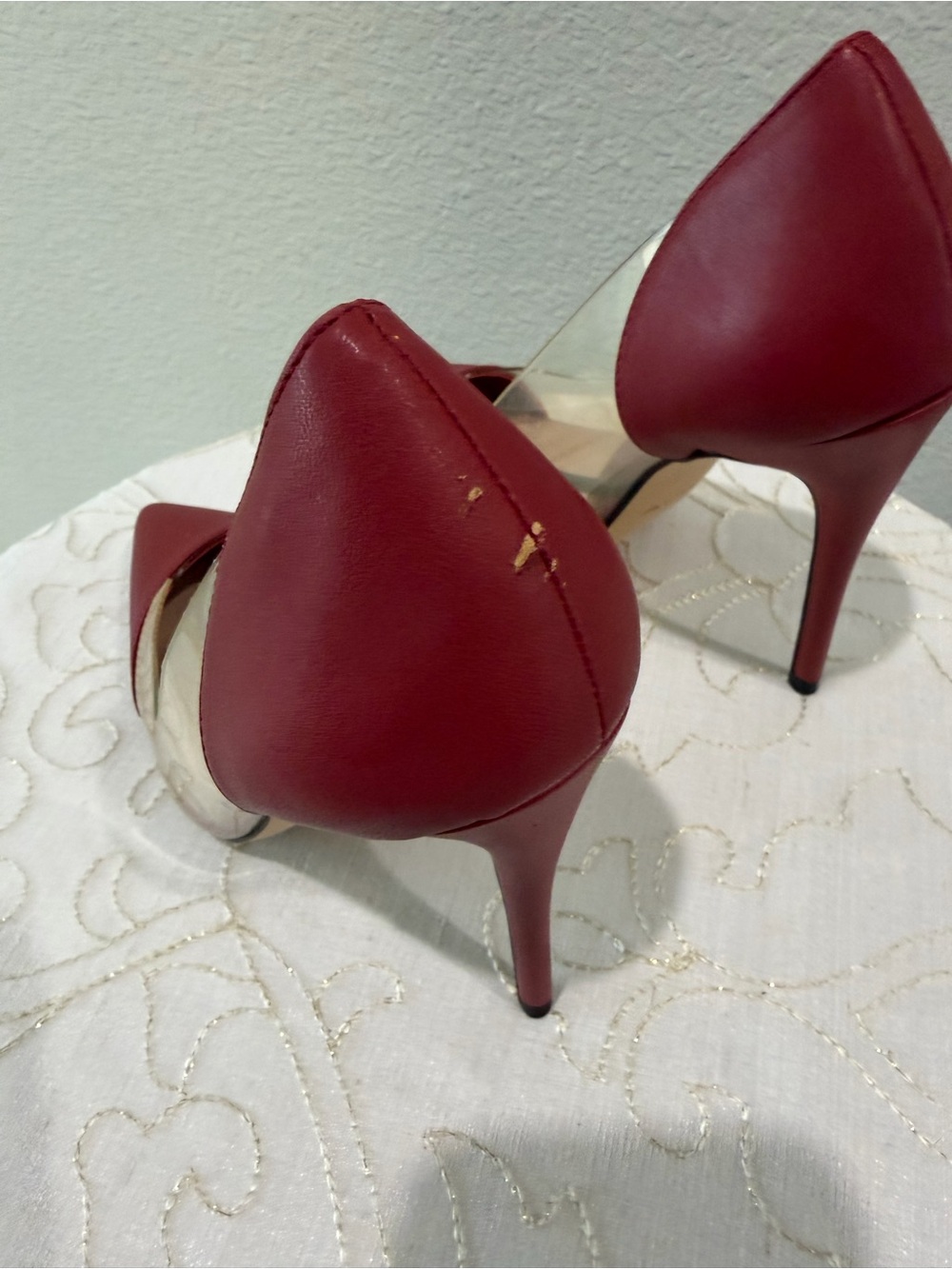 Aldo Red Pointed-Toe Pumps with Clear Side Panels - Picture 3 of 7